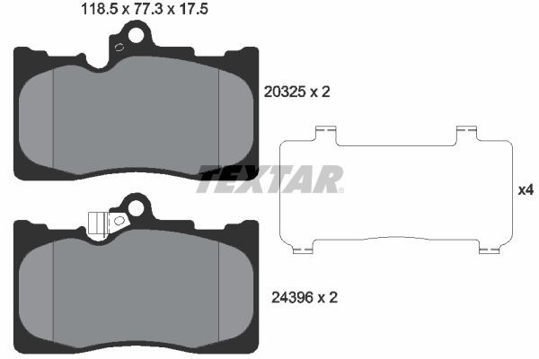 20325 TEXTAR with acoustic wear warning, with accessories Height: 77,3mm, Width: 118,5mm, Thickness: 17,5mm Brake pads 2032501 buy