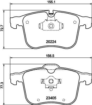 20224 MINTEX prepared for wear indicator Height 1: 72,7mm, Height 2: 77,3mm, Width 1: 155,1mm, Width 2 [mm]: 156,4mm, Thickness: 20,9mm Brake pads MDB2764 buy