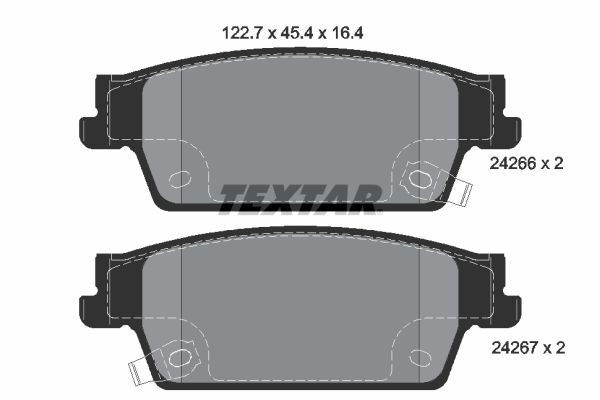 24266 TEXTAR with acoustic wear warning Height: 45,4mm, Width: 122,7mm, Thickness: 16,4mm Brake pads 2426601 buy