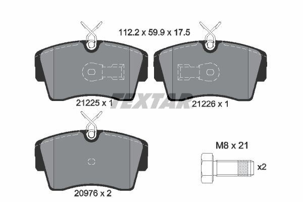 TEXTAR 2122503 Brake pad set prepared for wear indicator, with brake caliper screws