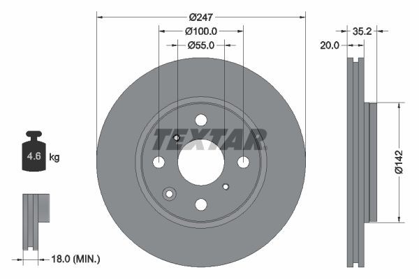 TEXTAR 92141900 Brake disc 247x20mm, 04/07x106, Externally Vented