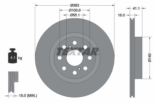 TEXTAR 92149700 Brake disc 263x16mm, 04/10x100, internally vented
