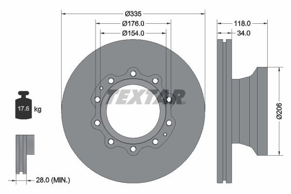 TEXTAR 93143100 Brake disc 335x34mm, 10/12x176, internally vented