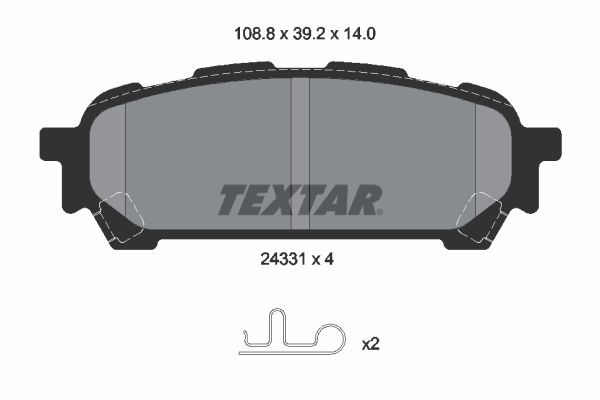 24331 TEXTAR with acoustic wear warning Height: 39,2mm, Width: 108,6mm, Thickness: 14mm Brake pads 2433101 buy