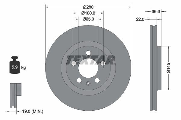 TEXTAR 92082305 Brake discs VW BORA 2005 price