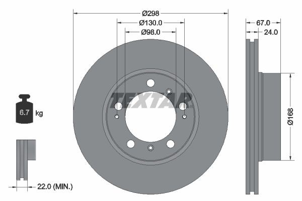 TEXTAR PRO 92088803 Brake disc 298x24mm, 05/09x130, internally vented, Coated