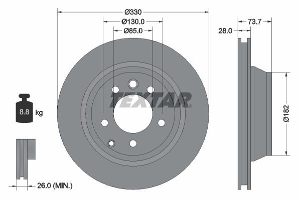 TEXTAR 92122005 Brake discs VW TOUAREG 2013 in original quality