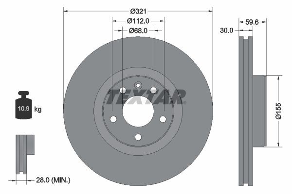 TEXTAR PRO+ 92132305 Brake disc 321x30mm, 05/06x112, Externally Vented, Coated, High-carbon