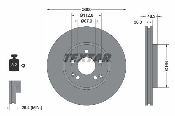 Original TEXTAR 98200 1060 0 1 PRO+ Brake disc 92106005 for MERCEDES-BENZ E-Class