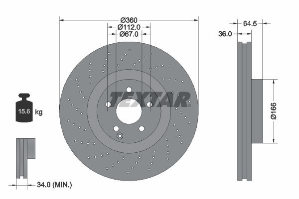 TEXTAR PRO+ 92120305 Brake disc 360x36mm, 05/06x112, internally vented, Perforated, Coated, High-carbon