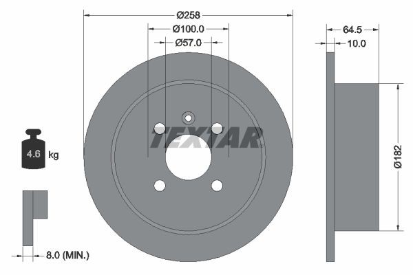 TEXTAR 92129000 Brake disc 258x10mm, 04/05x100, solid