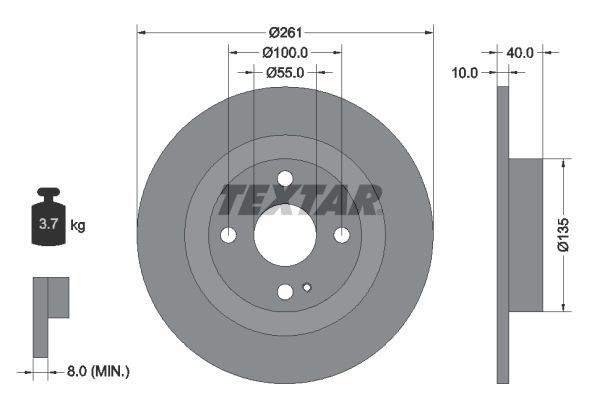 TEXTAR 92130200 Brake disc 261x10mm, 04/05x100, solid