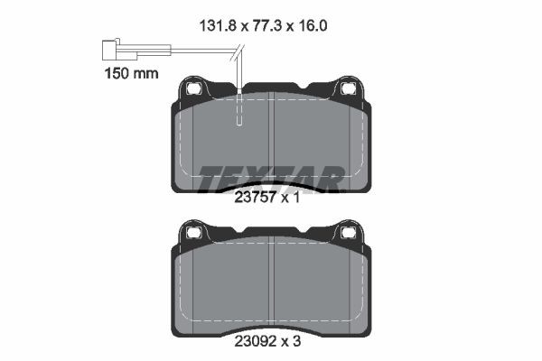 23092 TEXTAR with integrated wear warning contact Height: 77,4mm, Width: 131,8mm, Thickness: 16mm Brake pads 2375701 buy