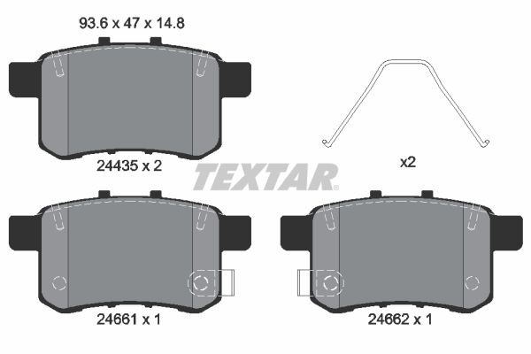 24435 TEXTAR with acoustic wear warning Height: 46,6mm, Width: 93,5mm, Thickness: 14,8mm Brake pads 2443501 buy