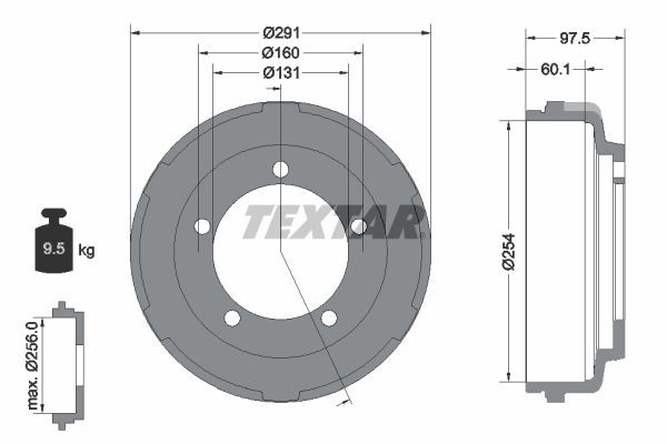98100 0247 0 1 TEXTAR without wheel hub, without wheel bearing, without wheel studs, 291mm Drum Brake 94024700 buy