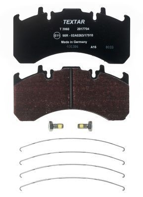 TEXTAR 2917704 Brake pad set prepared for wear indicator, with brake caliper screws, with accessories