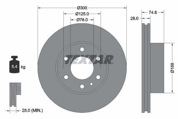 TEXTAR 92155900 Brake disc 300x28mm, 06/07x125, internally vented