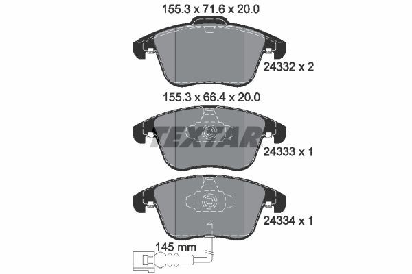 2433301 Set of brake pads 24333 200 0 5 TEXTAR with integrated wear warning contact