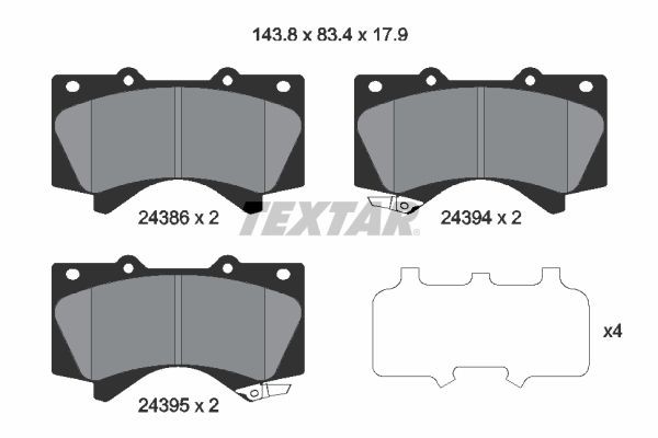 Original 2438601 TEXTAR Brake pad kit LEXUS