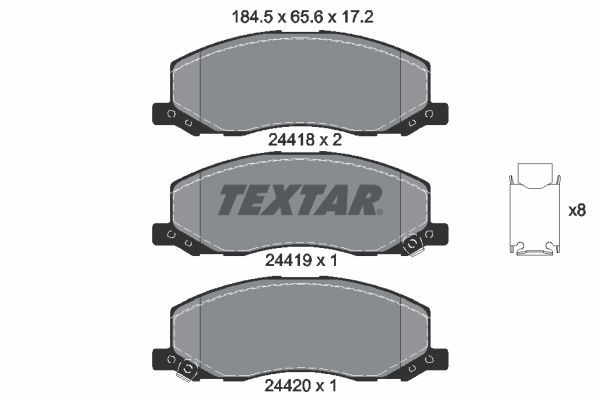 8770D1558 TEXTAR mit akustischer Verschleißwarnung Höhe: 65,6mm, Breite: 184,5mm, Dicke/Stärke: 17,2mm Bremsbelagsatz 2441801 günstig kaufen