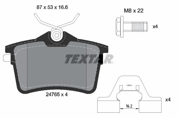 2476501 TEXTAR Brake pad set PEUGEOT not prepared for wear indicator, with brake caliper screws, with accessories