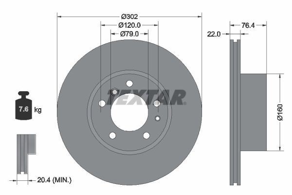 TEXTAR PRO 92042203 Brake disc 302x21,9mm, 05/07x120, internally vented, Coated