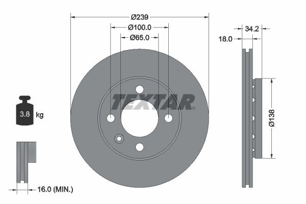 Original TEXTAR 98200 0720 0 1 PRO Disc brake set 92072003 for VW POLO