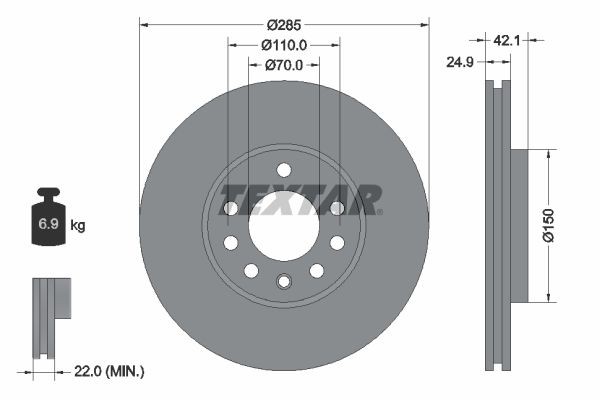 Спирачен диск TEXTAR 92118703 - Спирачна уредба резервни части за Опел поръчайте