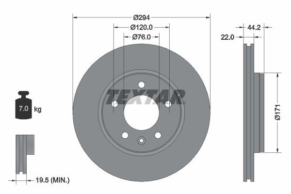 TEXTAR Brake disc 92121403 Volkswagen MULTIVAN 2020