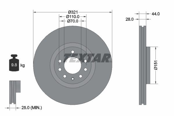 TEXTAR PRO 92149803 Brake disc 321x28mm, 05/08x110, Externally Vented, Coated