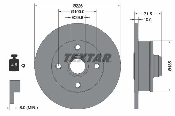 TEXTAR PRO 92154203 Brake disc 226x10mm, 04/04x100, solid, Coated