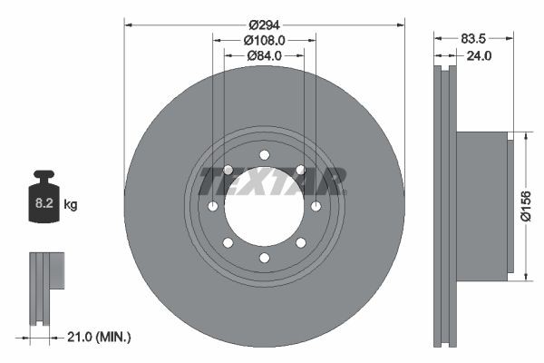 93175300 TEXTAR Brake rotors IVECO 294x24mm, 08/08x108, internally vented
