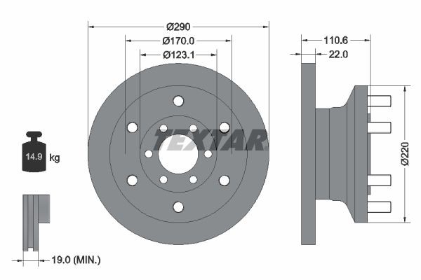 TEXTAR 93175400 Brake disc 290x22mm, 06/12x170, solid