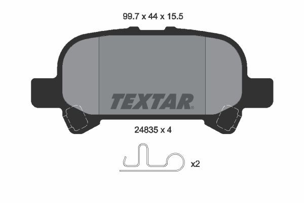 24835 TEXTAR with acoustic wear warning Height: 44mm, Width: 99,7mm, Thickness: 15,5mm Brake pads 2483501 buy