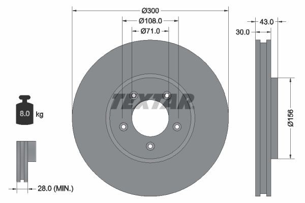 TEXTAR PRO 92099003 Brake disc 300x30mm, 05/05x108, internally vented, Coated