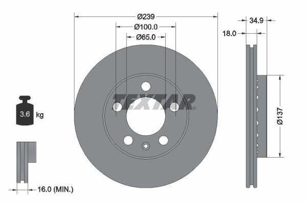 Original TEXTAR 98200 1068 0 1 PRO Brake disc kit 92106803 for VW POLO
