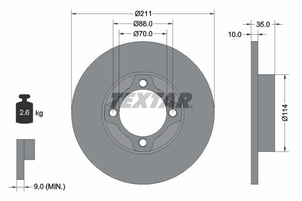 98200 1700 0 1 PRO TEXTAR PRO 211x10mm, 04/04x88, solid, Coated Ø: 211mm, Brake Disc Thickness: 10mm Brake rotor 92170003 buy