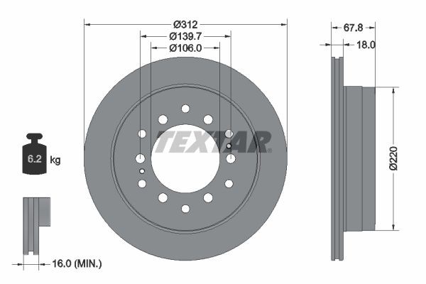 TEXTAR PRO 92170103 Brake disc 312x18mm, 06/14x139,7, internally vented, Coated