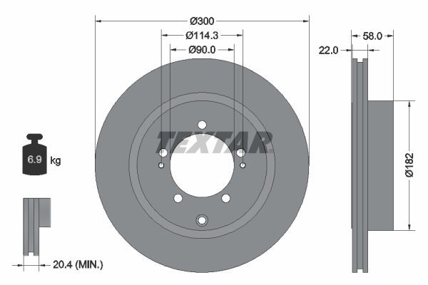 TEXTAR PRO 92170603 Brake disc 300x22mm, 05/08x114,3, internally vented, Coated