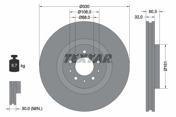 TEXTAR PRO 92178103 Brake disc 330x32mm, 05/10x108, internally vented, Coated