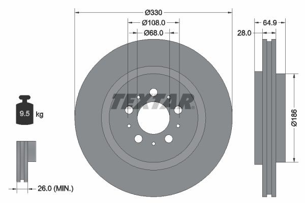 TEXTAR PRO 92178303 Brake disc 330x28mm, 05/10x108, internally vented, Coated