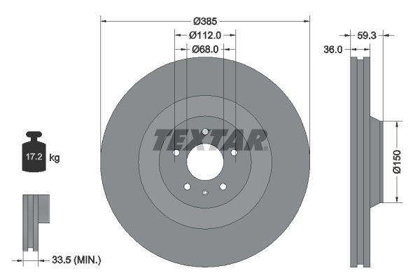 TEXTAR PRO 92184203 Brake disc 385x36mm, 05/06x112, internally vented, Coated