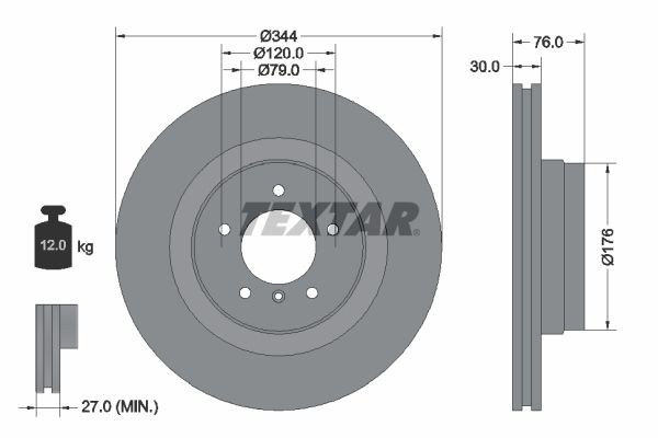 TEXTAR PRO 92185103 Brake disc 344x30mm, 05/06x120, internally vented, Coated
