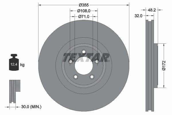 TEXTAR PRO 92186303 Brake disc 355x32mm, 05/05x108, internally vented, Coated