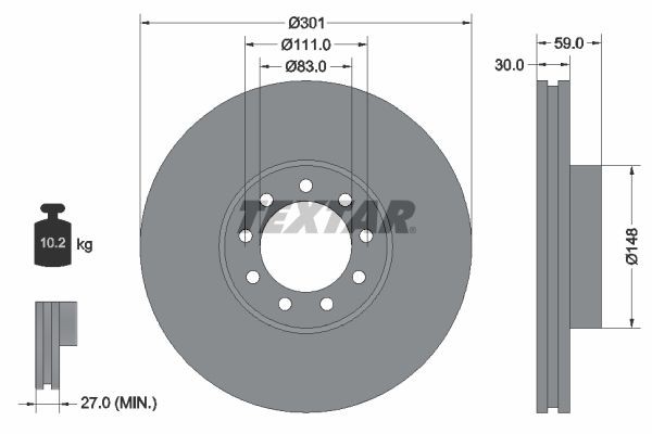 TEXTAR PRO 93177603 Brake disc 301x30mm, 09/09x111, internally vented, Coated