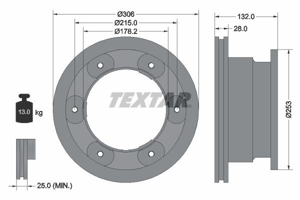 TEXTAR PRO 93177703 Brake disc 306x28mm, 06/06x215, internally vented, Coated