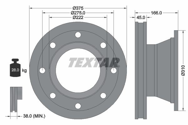 TEXTAR 93192300 Bremsscheibe für VOLVO FL III LKW in Original Qualität