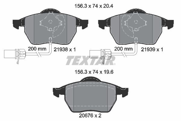 20676 TEXTAR epad with integrated wear warning contact Height: 74mm, Width: 156,3mm, Thickness: 20,4mm Brake pads 2193881 buy