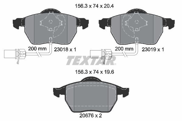 20676 TEXTAR epad with integrated wear warning contact Height: 74mm, Width: 156,4mm, Thickness: 20,4mm Brake pads 2301881 buy