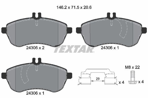 TEXTAR epad 2430682 Brake pad set prepared for wear indicator, with brake caliper screws, with accessories